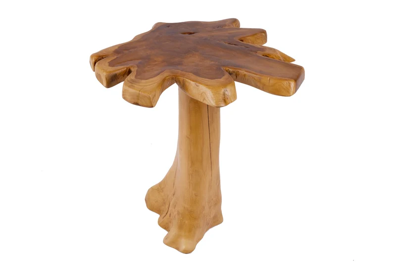 Table d'appoint massive ROOT 60cm en teck avec cernes annuels