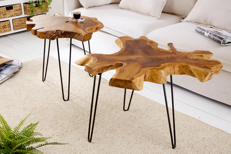 Table d'appoint unique WILD 60 cm en tranches de teck