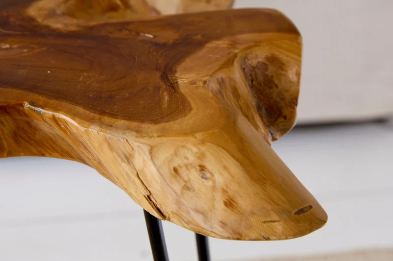 Table d'appoint unique WILD 60 cm en tranches de teck