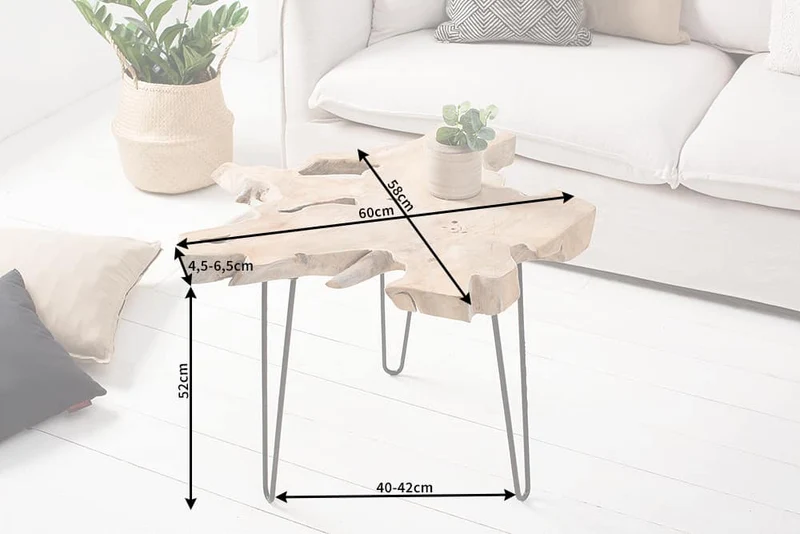 Table d'appoint unique WILD 60 cm en tranches de teck