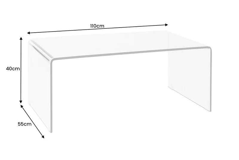 Lot de 2x Table basse extravagante en verre FANTOME 110cm transparent