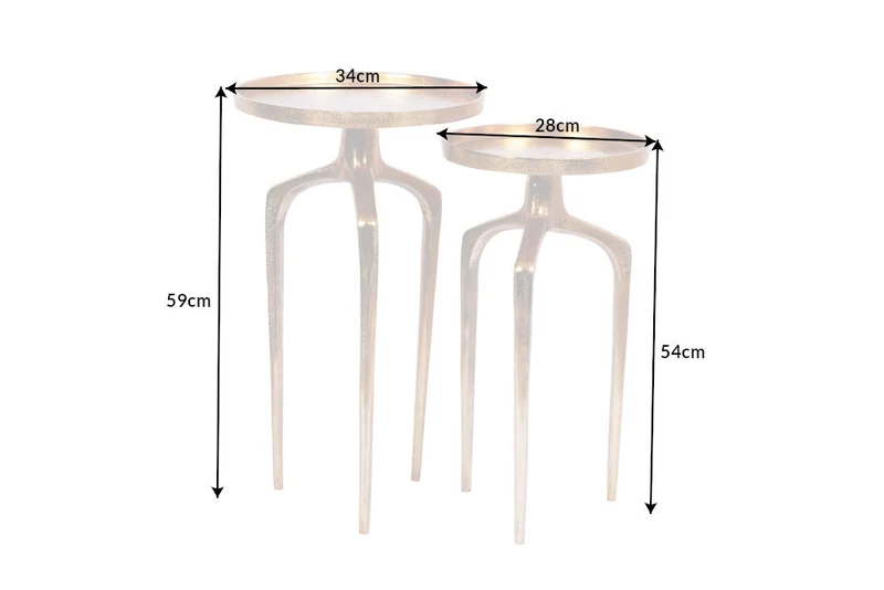 Lot de 2 tables d'appoint ABSTRACT 60cm métal doré rondes design Shabby Chic