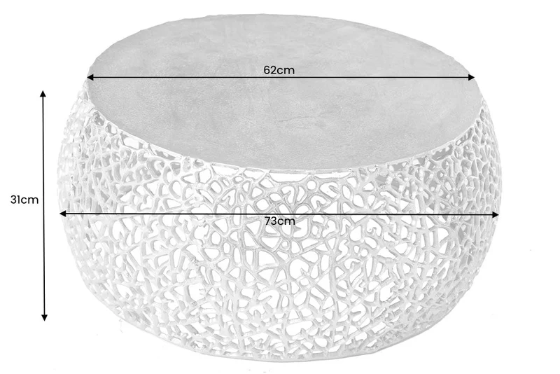 Table basse ronde ABSTRACT LEAF 75cm argent antique métal filigrane artisanat
