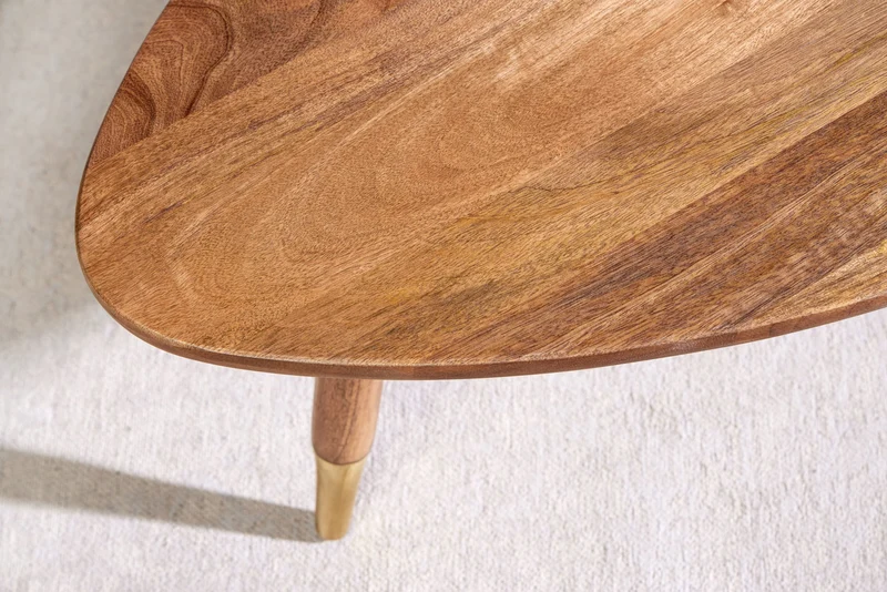 Table basse en bois massif GATSBY 110 cm marron doré manguier ovale ronde table d'appoint lot de 2 design rétro