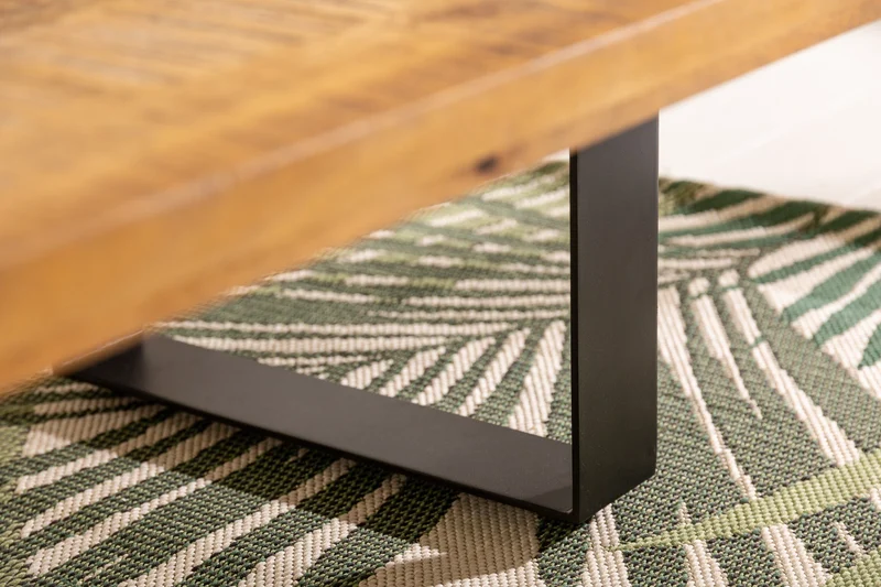 Table basse solide IRON CRAFT 100cm marron bois de manguier naturel métal noir