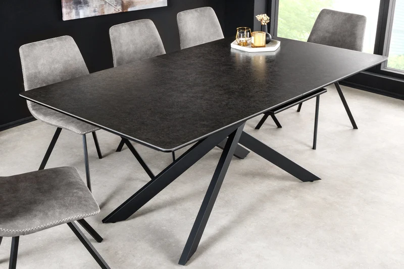 Table à manger extensible ALPINE 160-200cm céramique anthracite structure métal noir