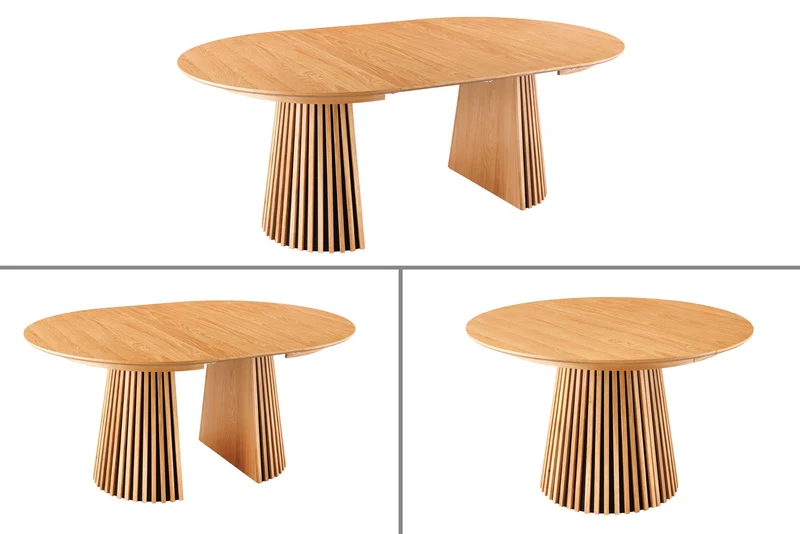 Table à manger extensible VALHALLA WOOD 120-160-200cm chêne naturel base colonne ovale