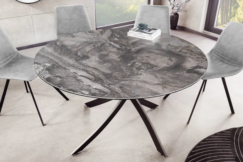 Table à manger ronde ALPINE 120cm céramique taupe structure métal noir