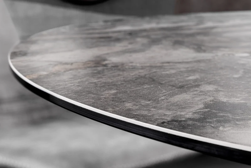 Table à manger ronde ALPINE 120cm céramique taupe structure métal noir