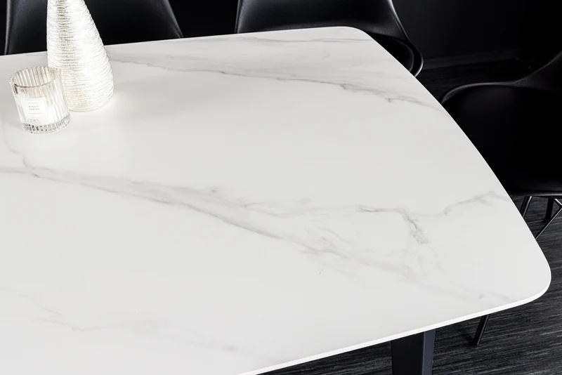Table à manger MILANO 160cm marbre blanc céramique structure métal noir