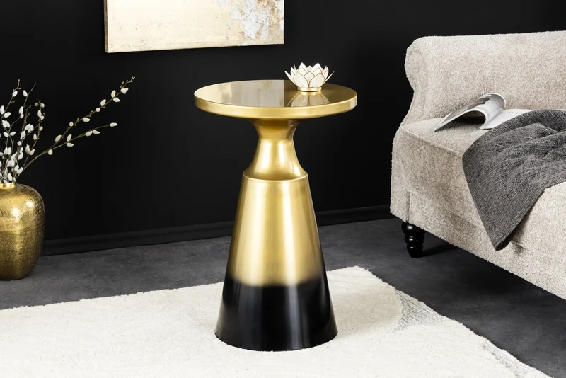 Table d'appoint design ABSTRACT 60cm métal doré patiné brossé guéridon rond fait main