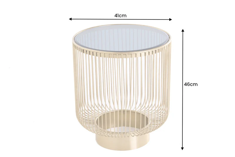 Table d'appoint design filigrane VARIATION 50cm métal doré ronde verre noir fait main