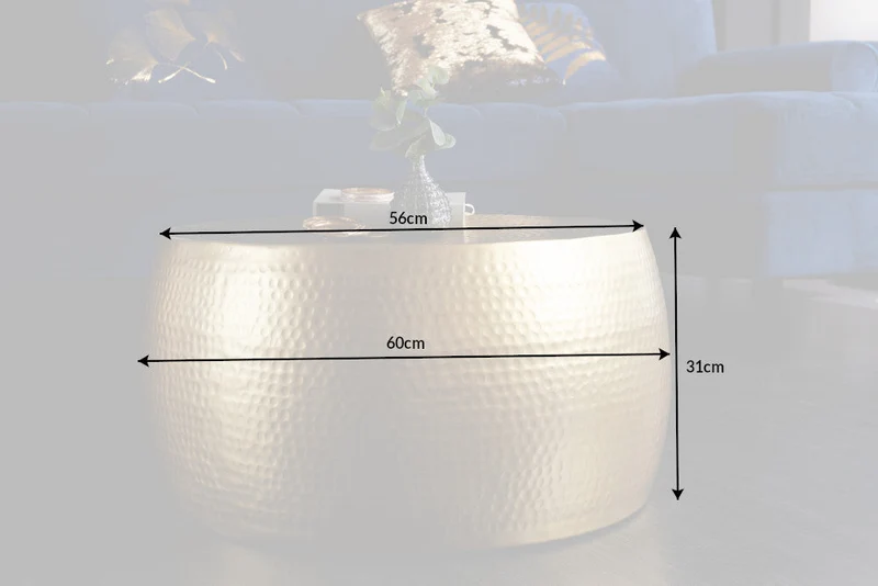 Table basse ronde ORIENT III 60cm métal doré martelé design fait main