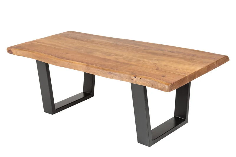 Table basse tronc d'arbre en bois massif MAMMUT 110cm acacia structure métal noir plateau 3,5cm
