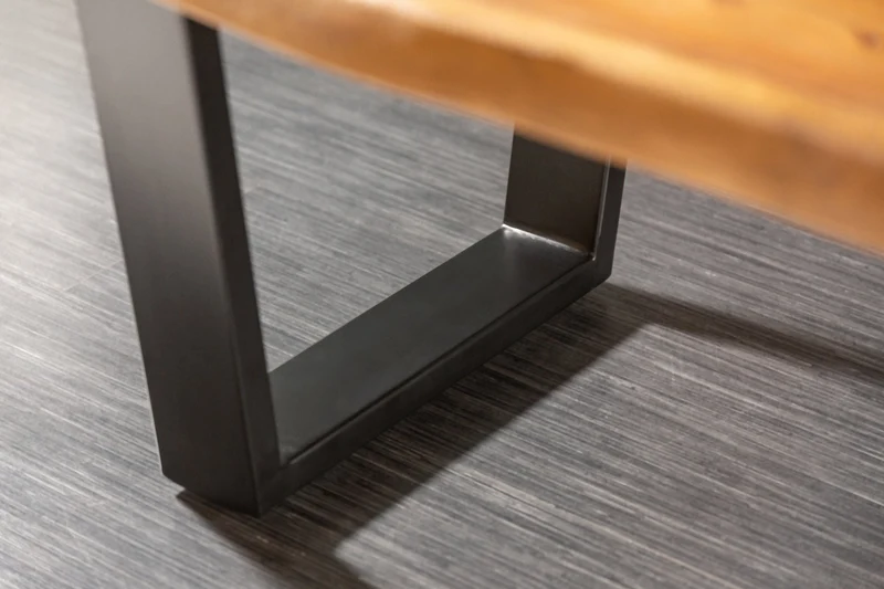 Table basse tronc d'arbre en bois massif MAMMUT 110cm acacia structure métal noir plateau 3,5cm