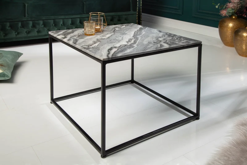 Table basse élégante ELEMENTS 50cm grise avec plateau en marbre poli