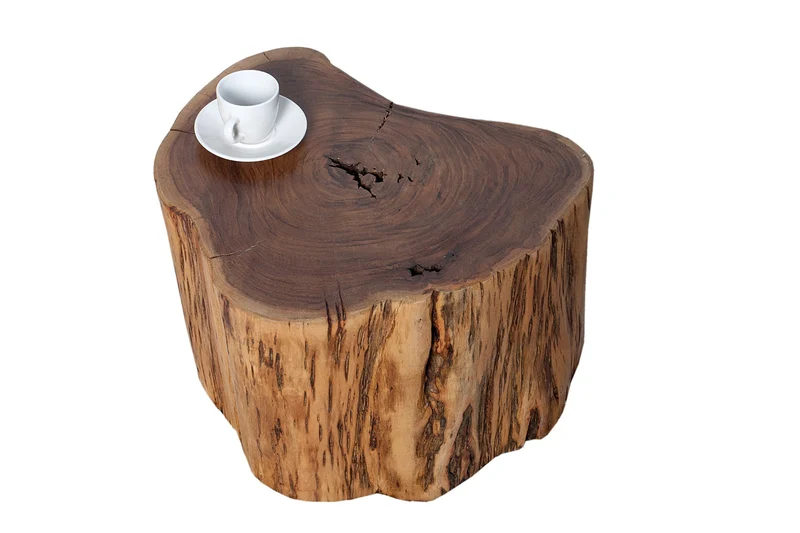Lot de 2x Table basse en bois massif GOA 50cm tabouret en tronc d’arbre d’acacia table d’appoint fait main