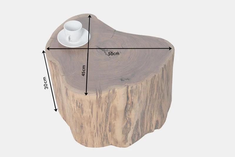 Lot de 2x Table basse en bois massif GOA 50cm tabouret en tronc d’arbre d’acacia table d’appoint fait main