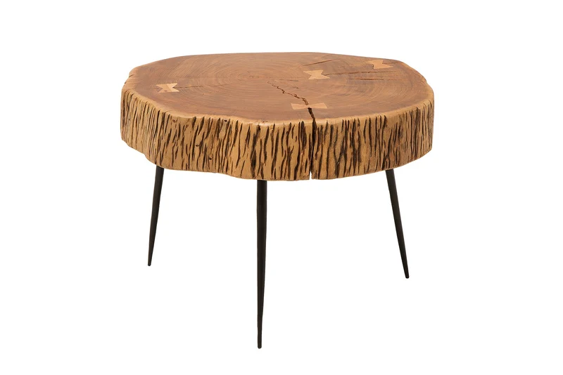 Table basse ronde GOA 60cm bois d'acacia massif tronc d'arbre pieds métal noir