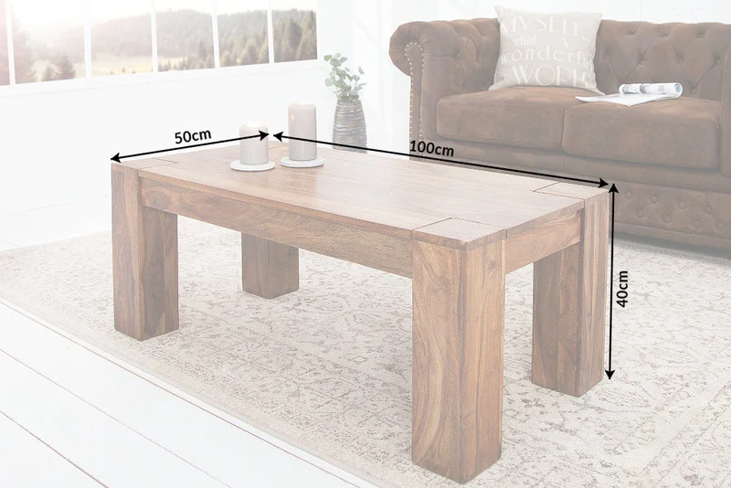 Table basse en bois massif MAKASSAR 100cm finition pierre de Sheesham marron grain unique