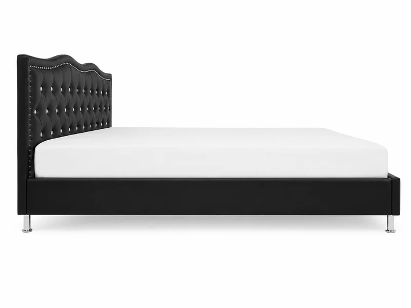 Lit capitonné Majestic en similicuir – tête de lit ondulée avec strass et clous décoratifs