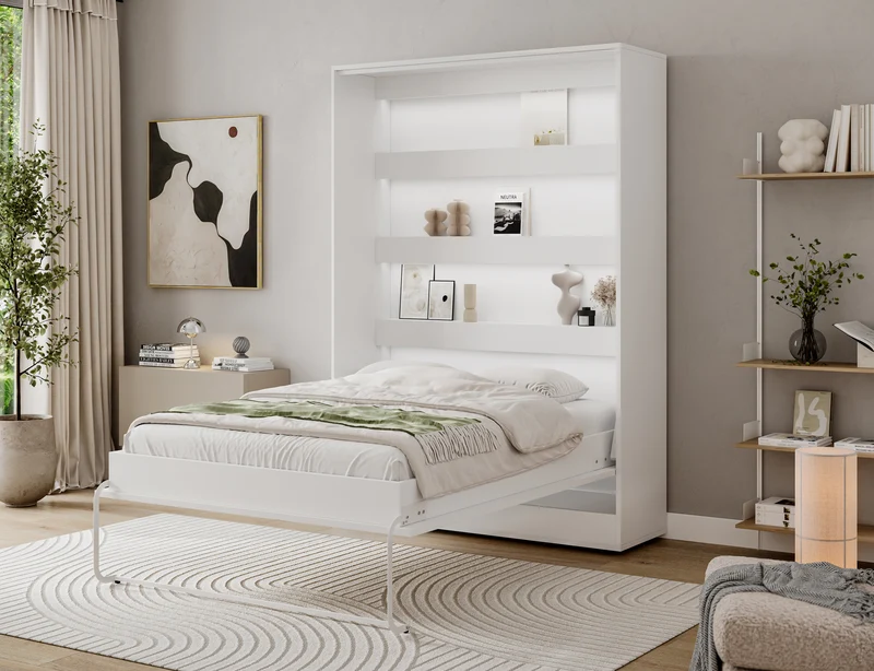 Lit escamotable NEO – armoire lit murale verticale avec rangements