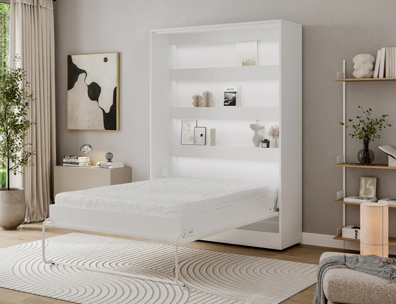Lit escamotable NEO – armoire lit murale verticale avec rangements