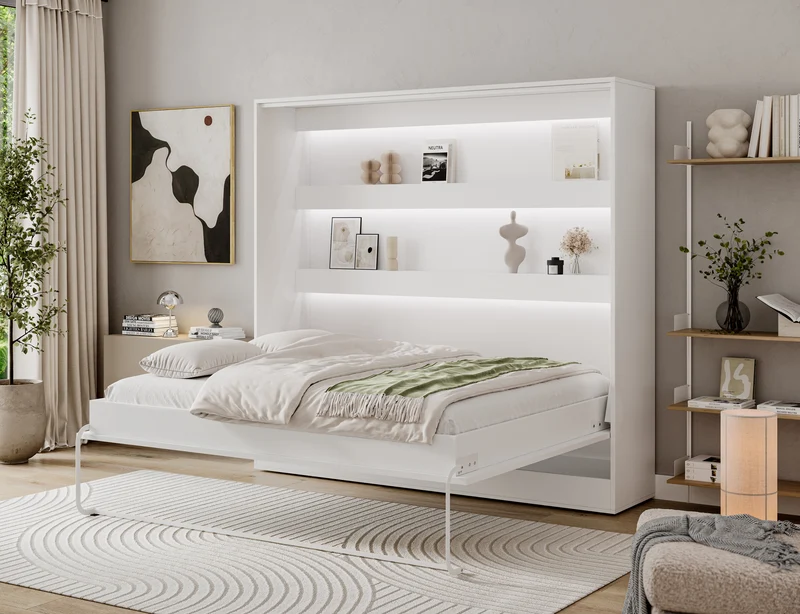 Lit escamotable NEO – armoire lit murale verticale avec rangements