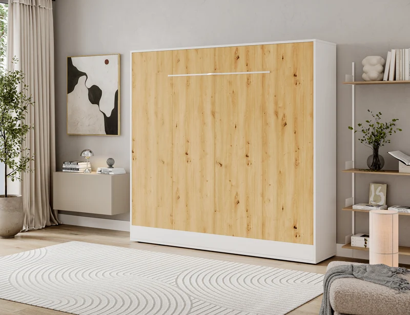 Lit escamotable NEO – armoire lit murale verticale avec rangements