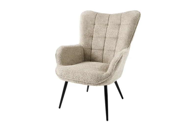 Fauteuil moderne SCANDINAVIA champagne grège Bouclé avec accoudoirs