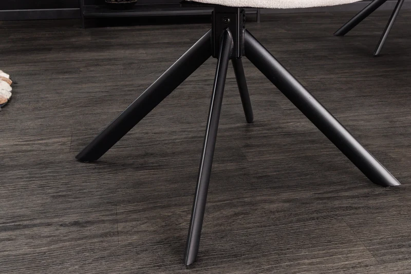 Lot de 2x fauteuils pivotant PAPILLON beige champagne, coutures décoratives, structure en métal noir, avec accoudoirs