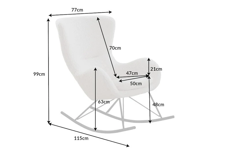 Fauteuil à bascule design SCANDINAVIA SWING blanc bouclé fauteuil métal noir