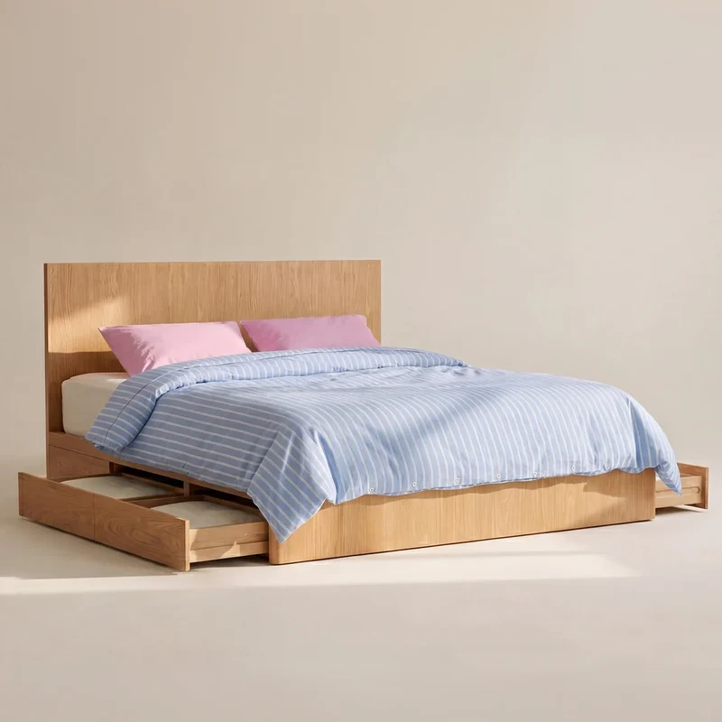 Form Storage Bed, King, White Oak