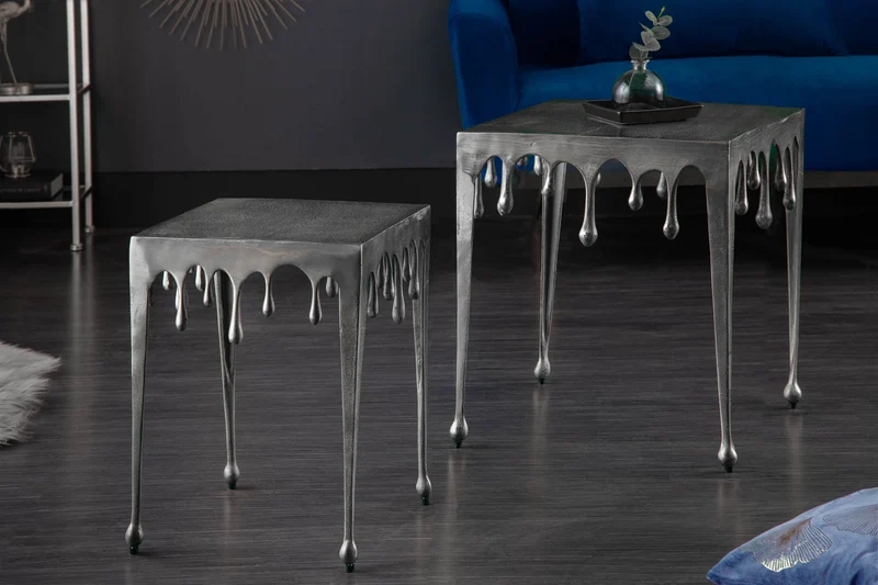 Table d'appoint extravagante LIQUID LINE S 34cm design goutte argentée