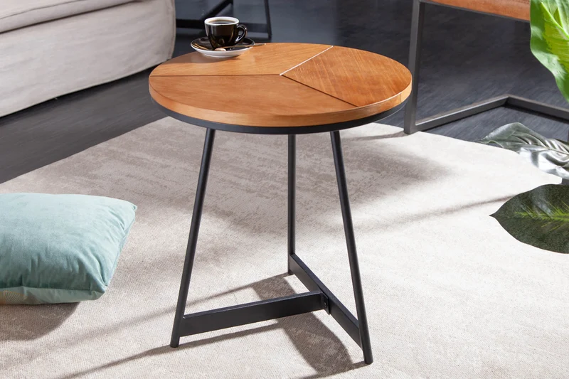 Table d'appoint ronde OAK ELEGANCE 45cm design chêne structure métal noir