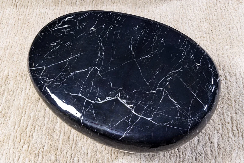 Table basse artisanale STONE 75cm design marbre noir métal