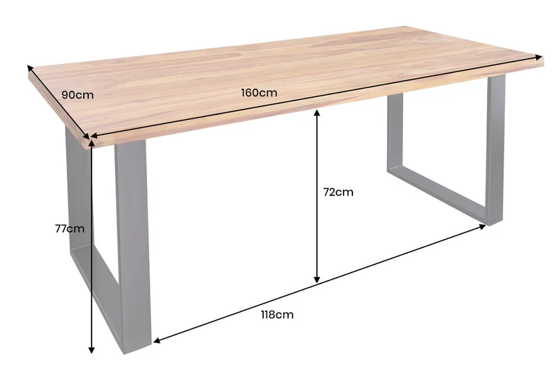 Table à manger en bois massif IRON CRAFT 160 cm marron noir finition pierre de Sheesham Industriel