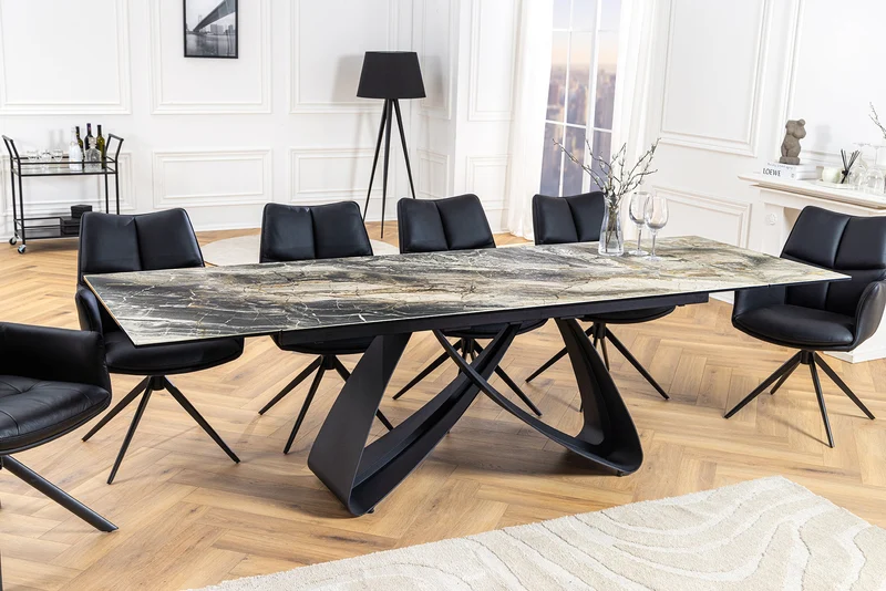 Table à manger extensible INFINITY 180-260cm taupe céramique marbre noir métal
