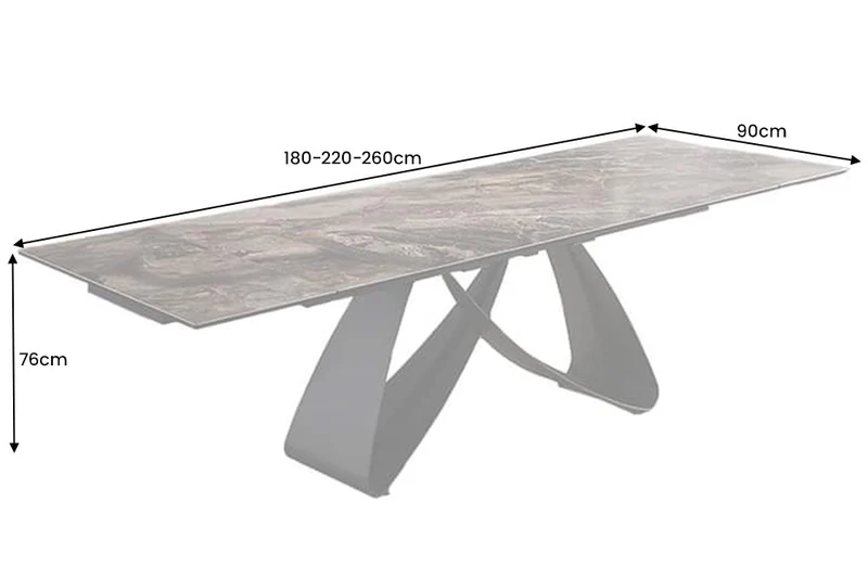 Table à manger extensible INFINITY 180-260cm taupe céramique marbre noir métal