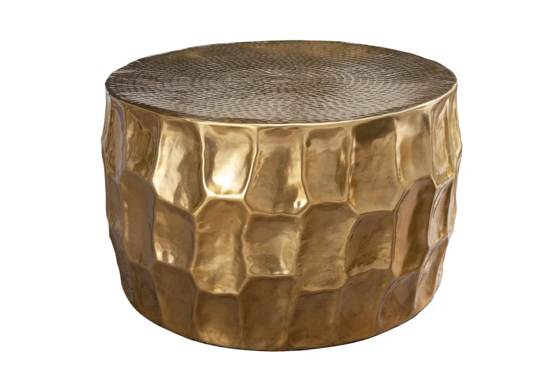 Table basse ronde ORGANIC ORIENT 70cm métal doré martelé design 3D fait main
