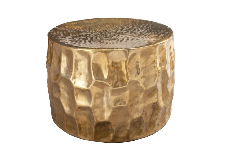 Table basse ronde ORGANIC ORIENT 55cm métal doré martelé design 3D fait main