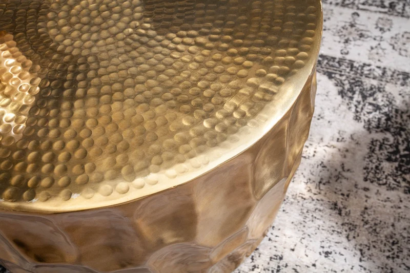 Table basse ronde ORGANIC ORIENT 55cm métal doré martelé design 3D fait main
