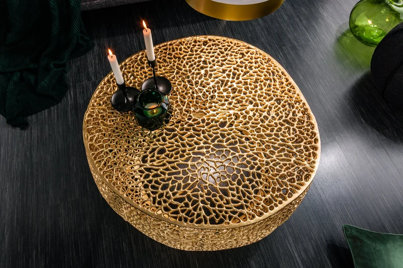 Table basse design filigrane ABSTRACT LEAF 80cm or fait main