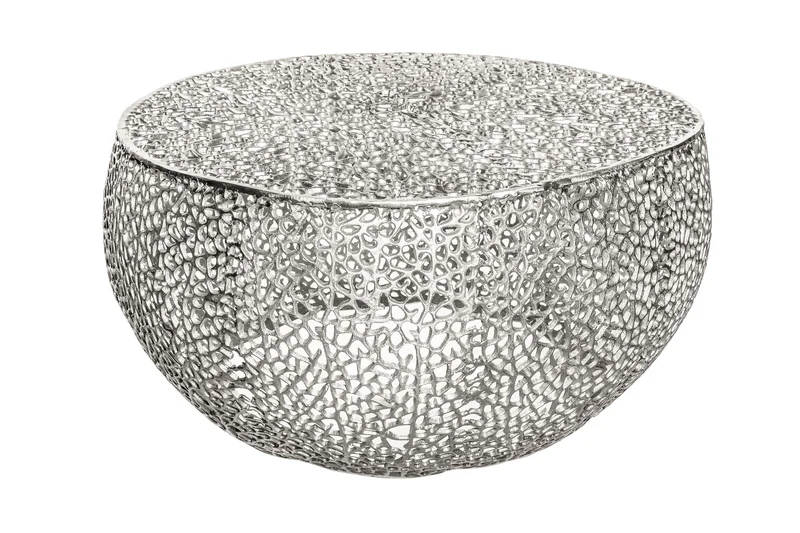 Table basse design filigrane ABSTRACT LEAF 80cm argent fait main
