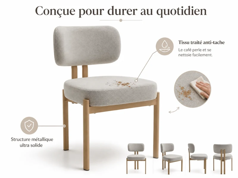 Chaise Passy en tissu texturé avec pieds effet bois – Lot de 2