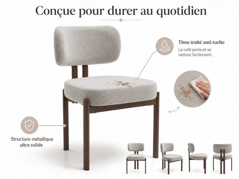 Chaise Passy en tissu texturé avec pieds effet bois – Lot de 2
