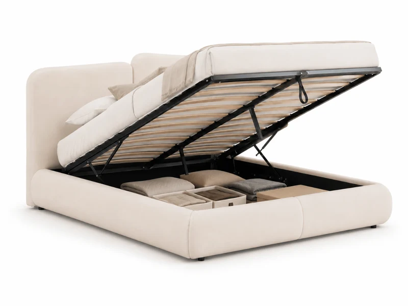 Lit coffre Romane – Tête de lit moderne asymétrique et grand rangement