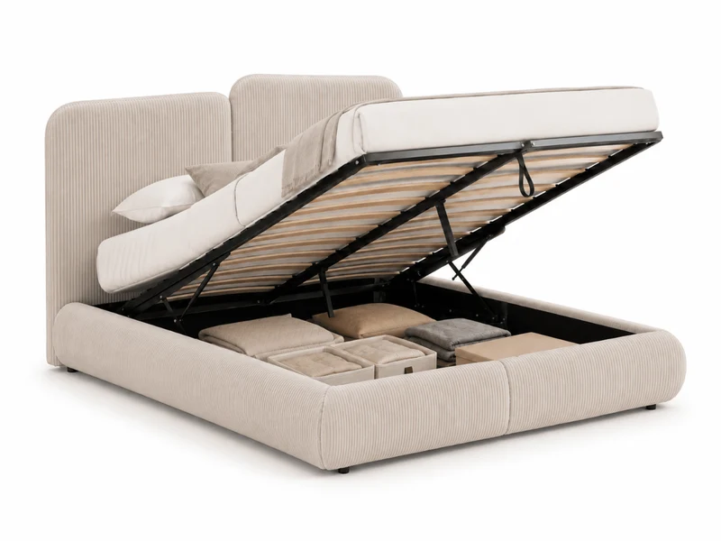 Lit coffre Romane – Tête de lit moderne asymétrique et grand rangement
