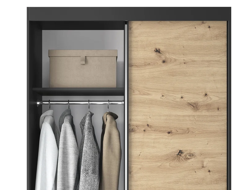 Armoire Dressing Coulissante 120 & 180 cm avec Miroir – Décor Chêne Artisan & Structure Noir Mat - VARELLA