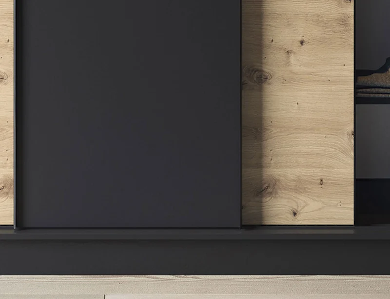 Armoire Dressing Coulissante 120 & 180 cm avec Miroir – Décor Chêne Artisan & Structure Noir Mat - VARELLA